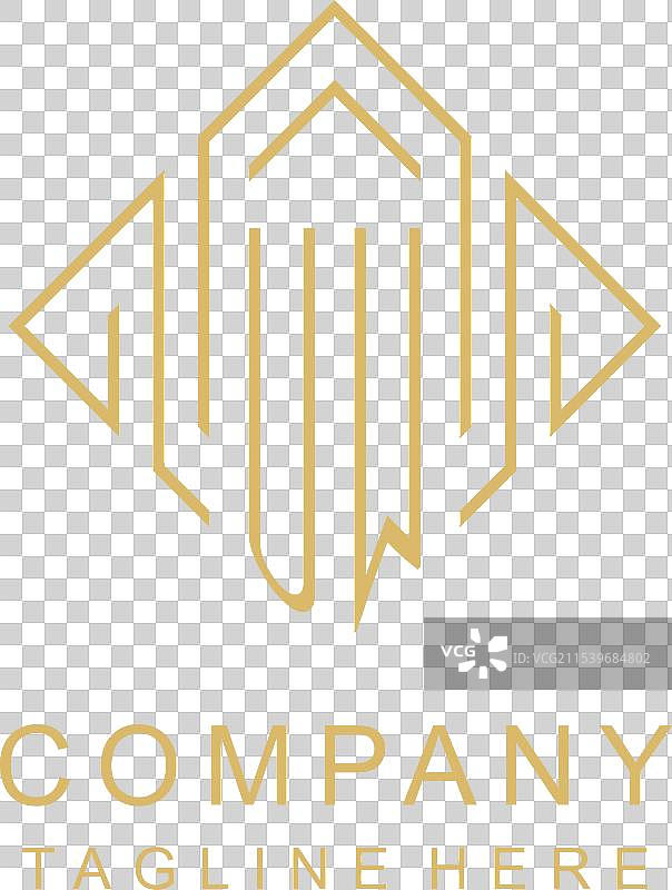 初始标志 UW 字母组合，菱形线条风格图片素材