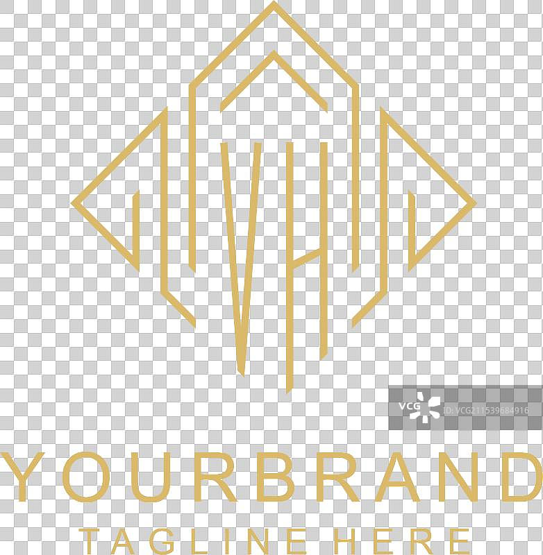 初始标志 VH 字母组合，菱形线条风格图片素材