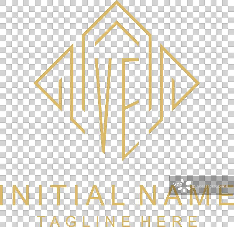 初始标志和菱形线条风格的字母组合图片素材