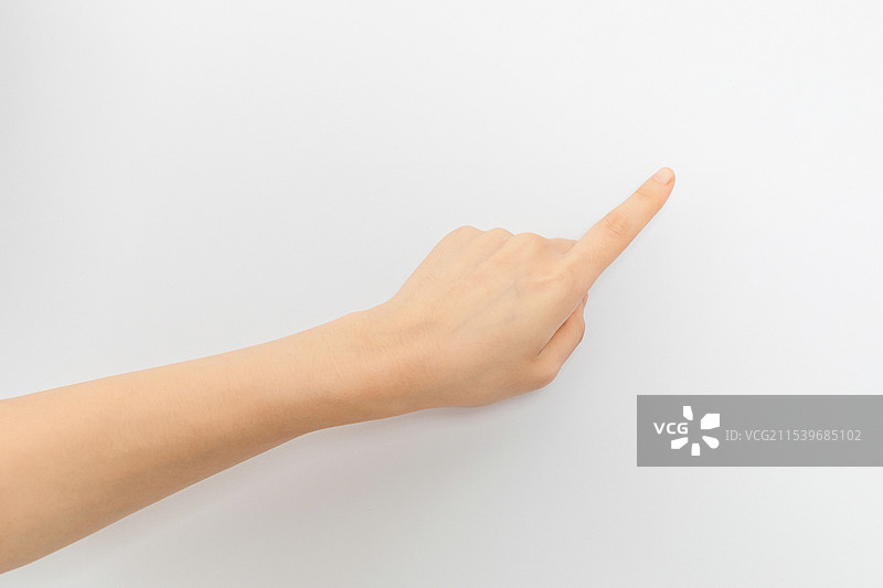白色背景中女人手指按压动作图片素材