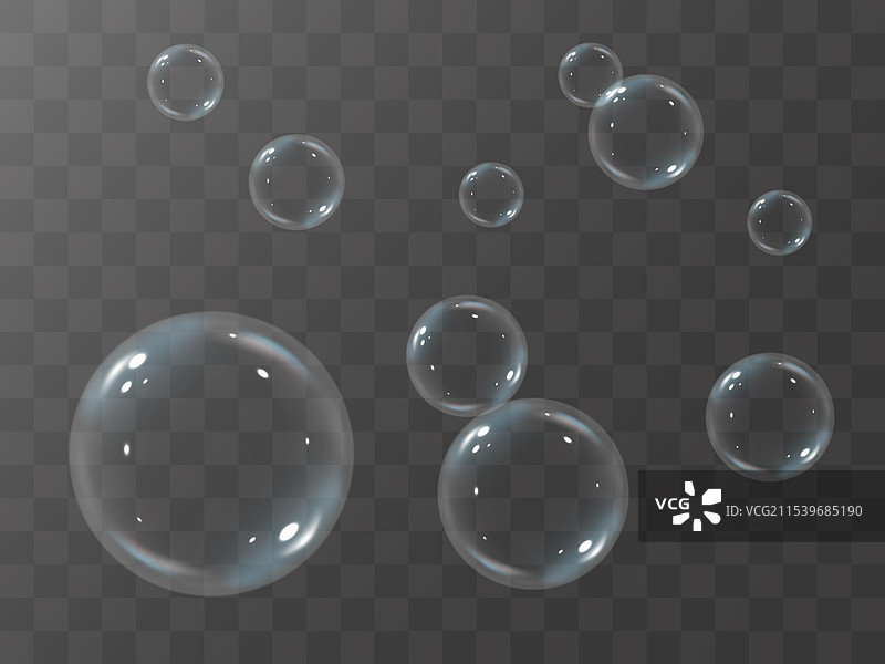 逼真的肥皂泡在透明背景上图片素材
