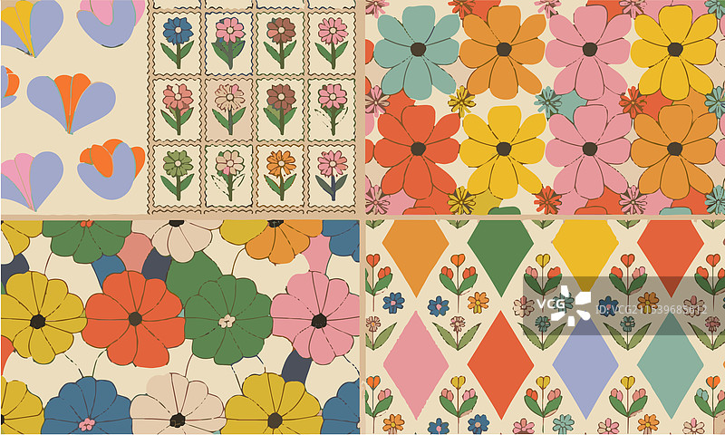 一组有趣的无缝花卉图案图片素材