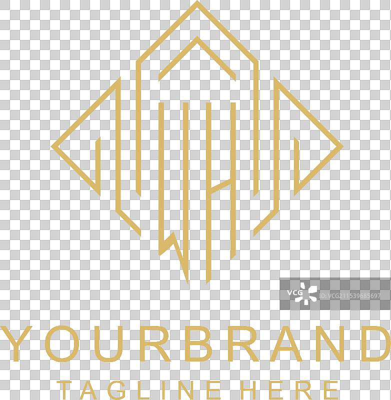 初始徽标 WH 字母组合，菱形线条风格图片素材