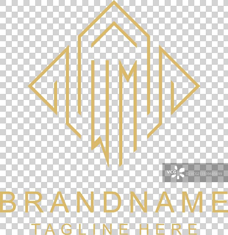 初始标志 WM 字母组合，菱形线条风格图片素材