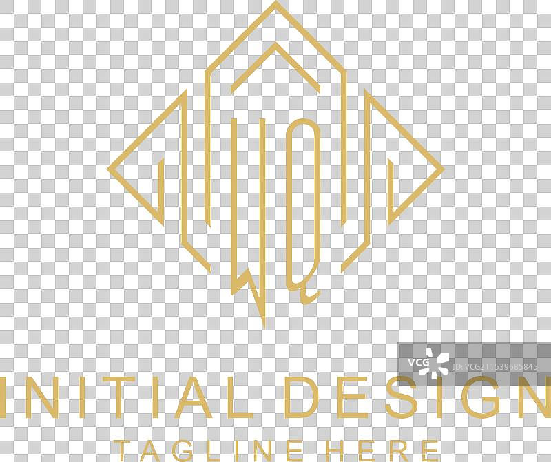 初始标志 WQ 字母组合，菱形线条风格图片素材