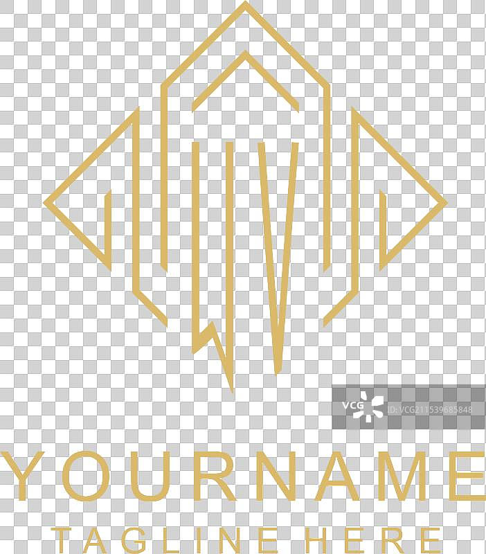 初始标志 WV 字母组合，菱形线条风格图片素材