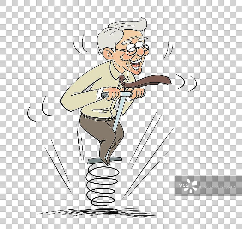 玩弹力玩具的打领带的老爷爷卡通漫画人物元素图片素材