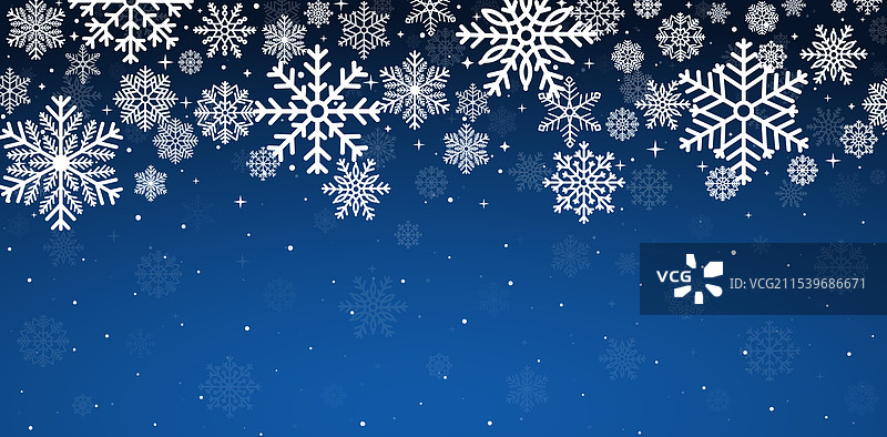 深蓝色背景上的白色雪花飘落图片素材