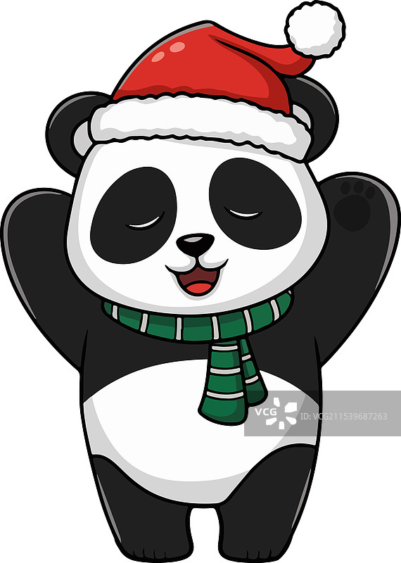 可爱的熊猫戴着圣诞帽图片素材