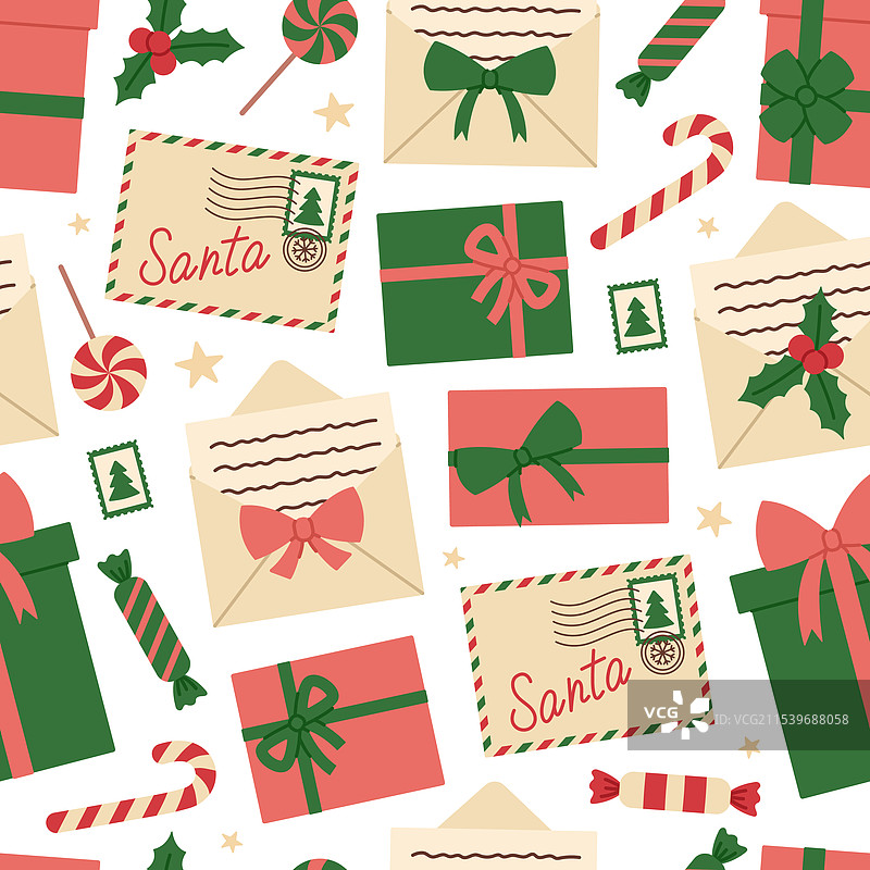 圣诞老人邮件无缝图案图片素材