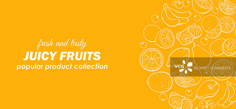 健康食品模板，橙色背景上的水果线条图案图片素材