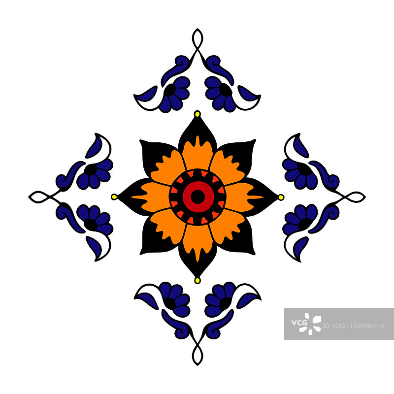 蓝色花卉装饰曼荼罗设计图片素材