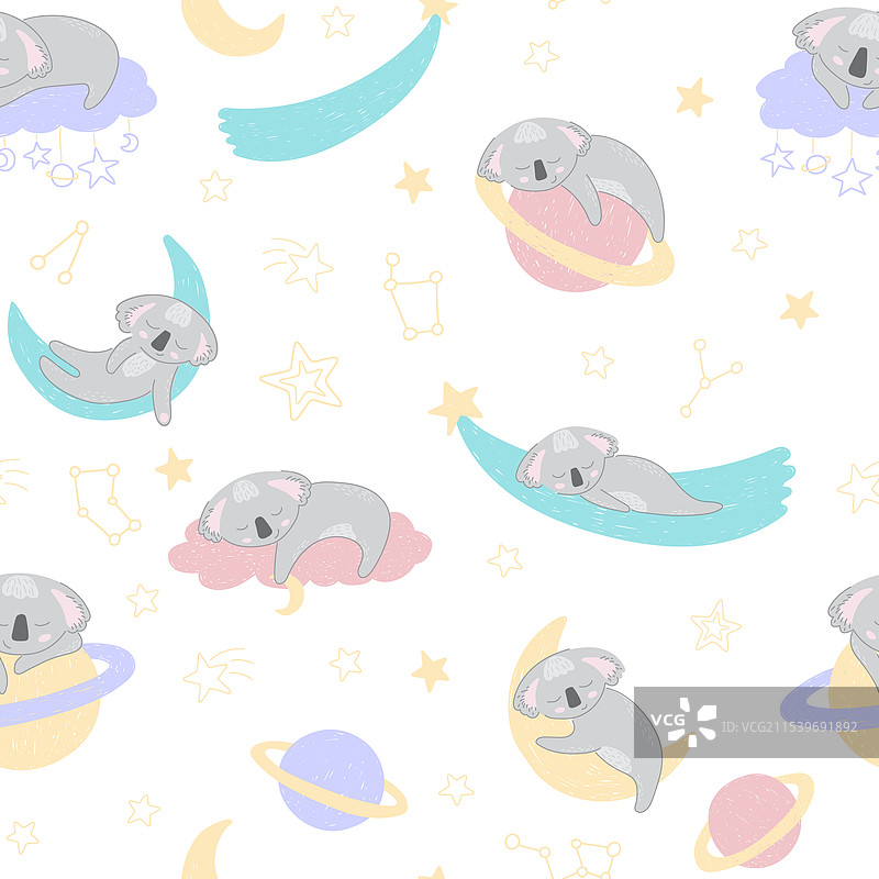 可爱的睡觉考拉无缝图案图片素材