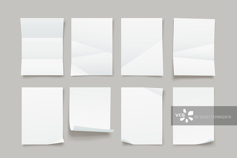 一组具有不同折叠方式的纸张清单图片素材