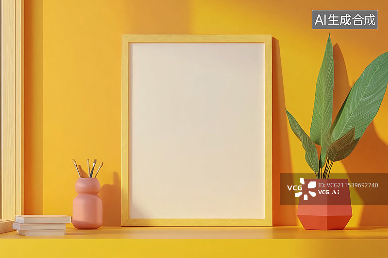 【AI数字艺术】现代简约室内墙壁海报装饰画空白框架模型图片素材
