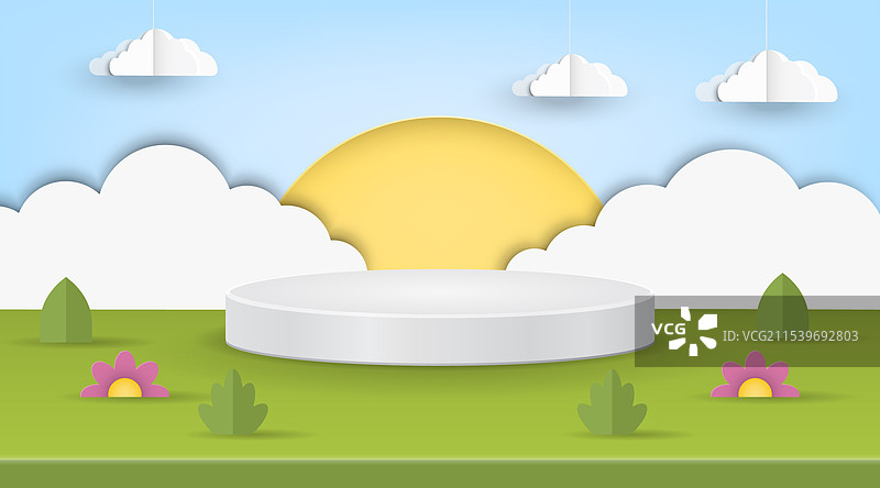 一个明亮阳光明媚的风景，展现了一个舞台和图片素材