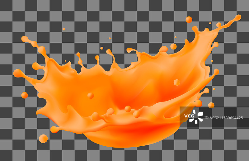 橙汁飞溅，背景透明图片素材