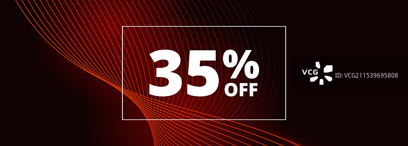 35%折扣促销横幅，抽象红色发光波浪图片素材