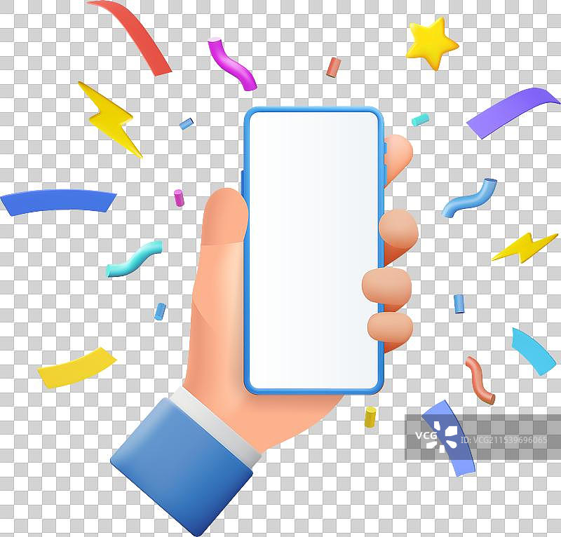 3D卡通手握着手机图片素材