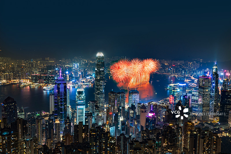香港维多利亚港烟花盛宴图片素材
