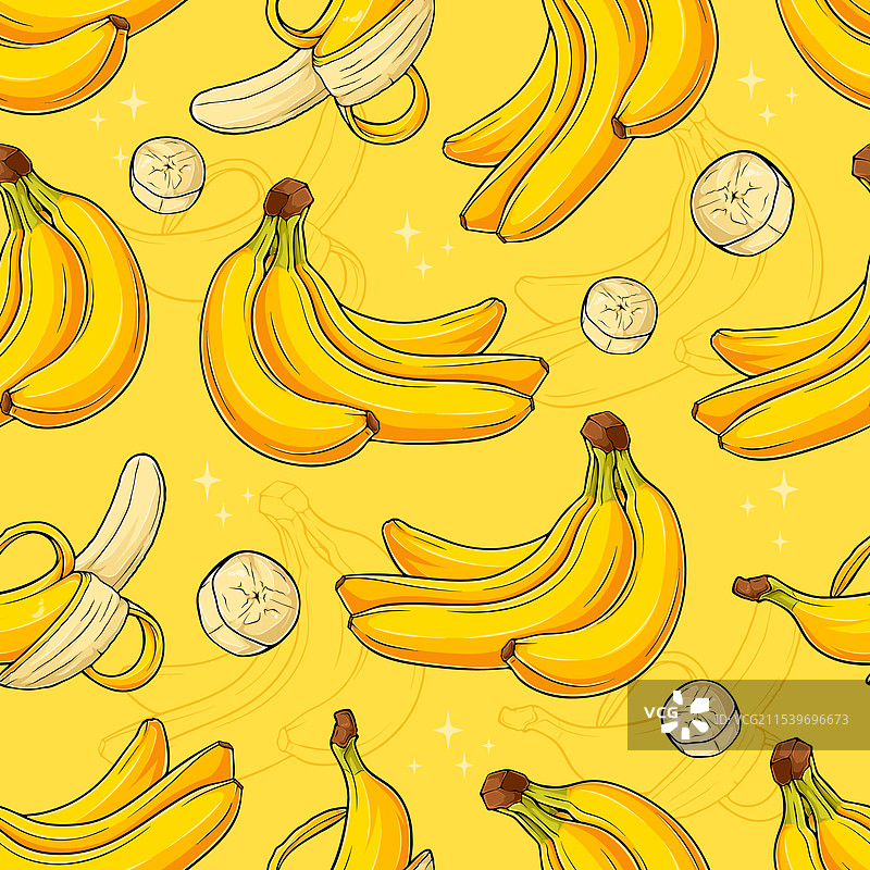 手绘的黄色香蕉无缝图案图片素材