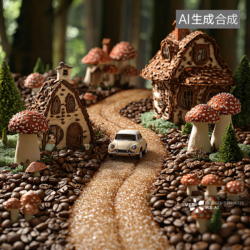 【AI数字艺术】车、路、房子、甜品、巧克力食物场景、C4D图片素材