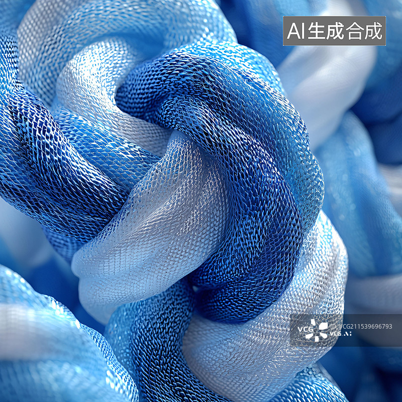 【AI数字艺术】蓝白色棉纱起泡网、高级丝绸、C4D图片素材