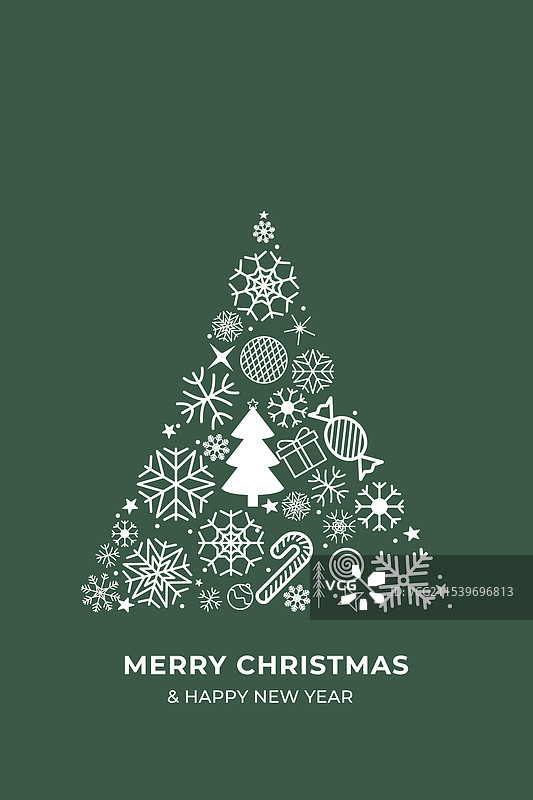 白色装饰品的圣诞树问候图片素材