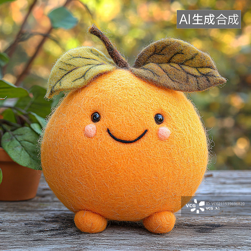 【AI数字艺术】毛绒玩具、橙子、可爱表情、户外、C4D图片素材