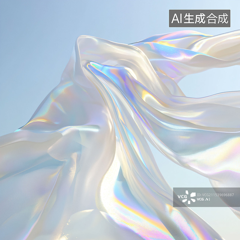 【AI数字艺术】白色反光幻彩丝绸创意海报、飘带、布艺、C4D图片素材