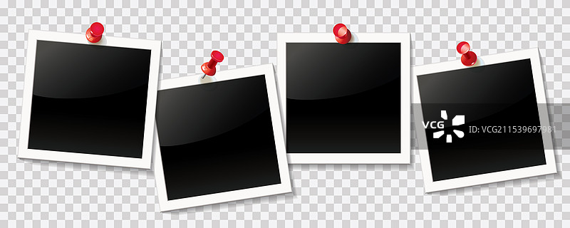 空白白色相框与红色图钉组合图片素材