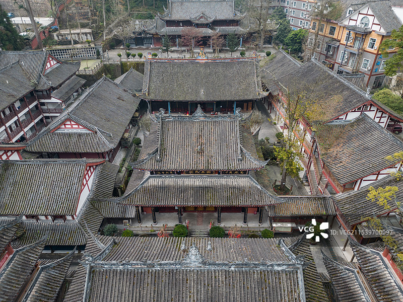 四川成都都江堰青城后山泰安古镇泰安古寺航拍图片素材