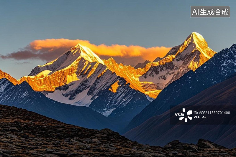 【AI数字艺术】喜马拉雅山 日落金山 雪山图片素材