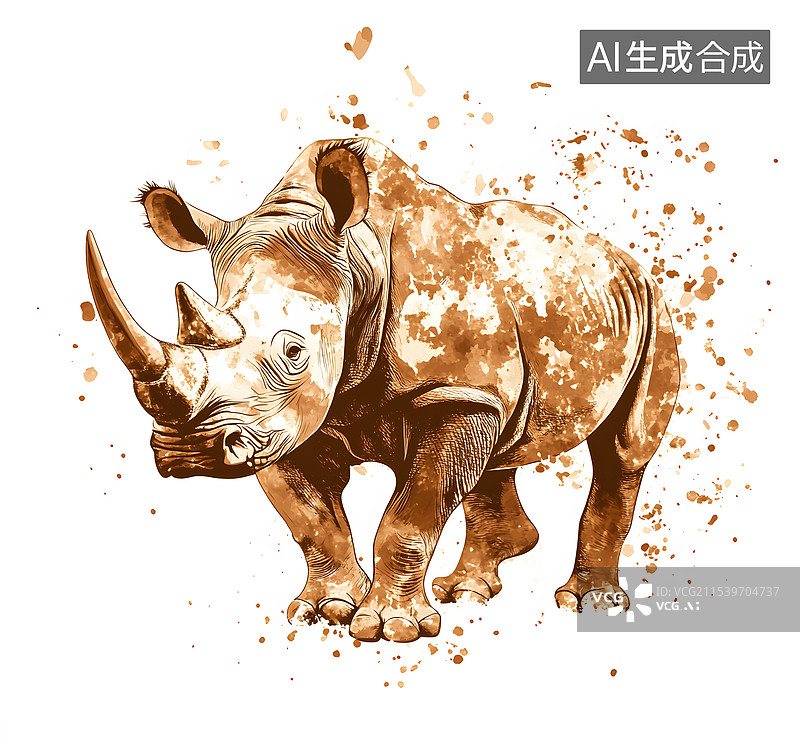 【AI数字艺术】水彩犀牛全身像图片素材