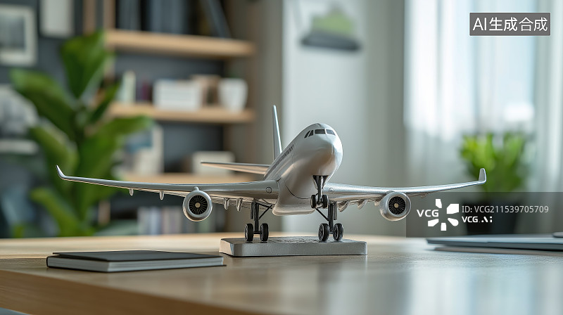 【AI数字艺术】办公桌上的飞机模型图片素材