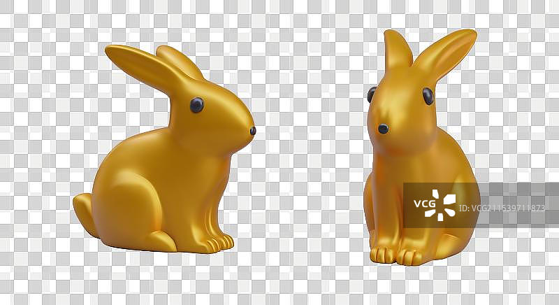 坐姿金色兔子 3D 物体视图图片素材