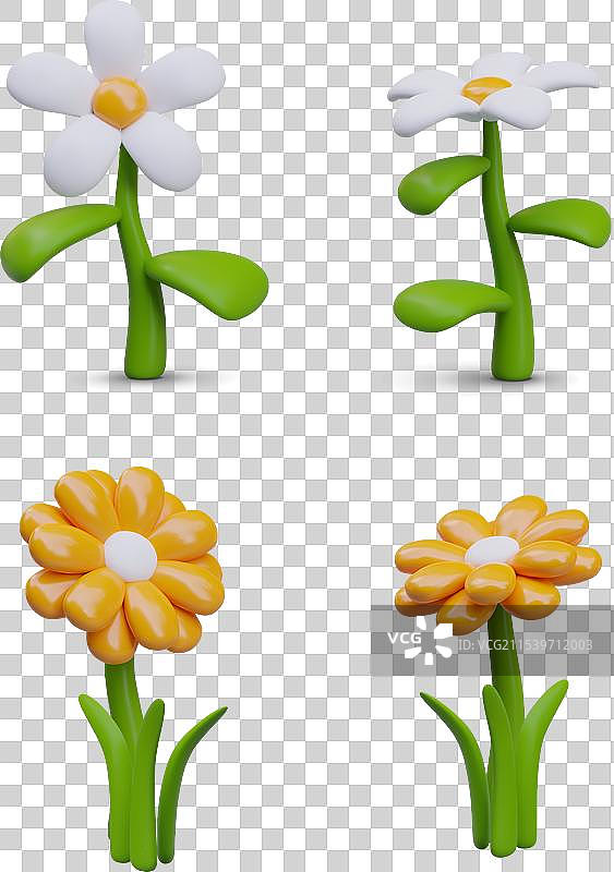白色塑料泥风格的3D花卉组合图片素材
