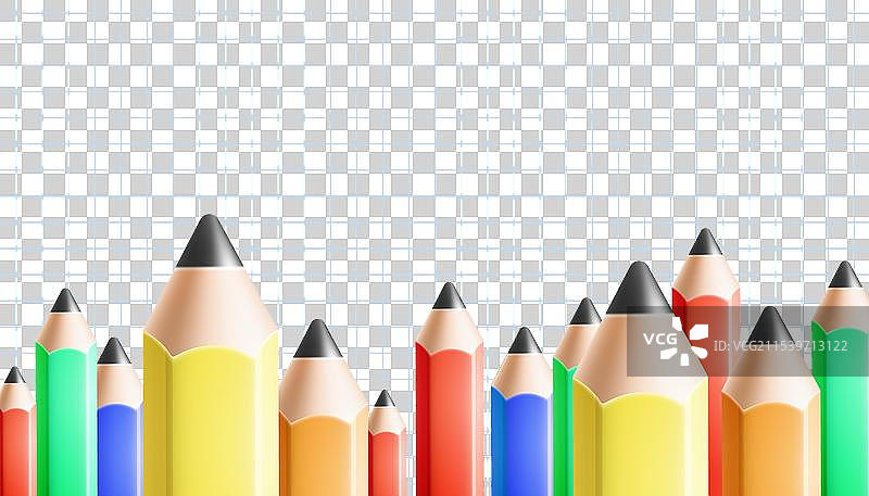 学校彩色铅笔排成一行在方格纸上图片素材