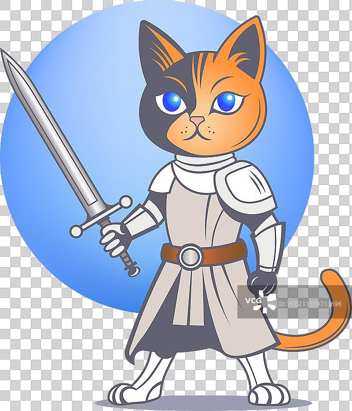 严肃的卡通红猫战士穿着盔甲图片素材