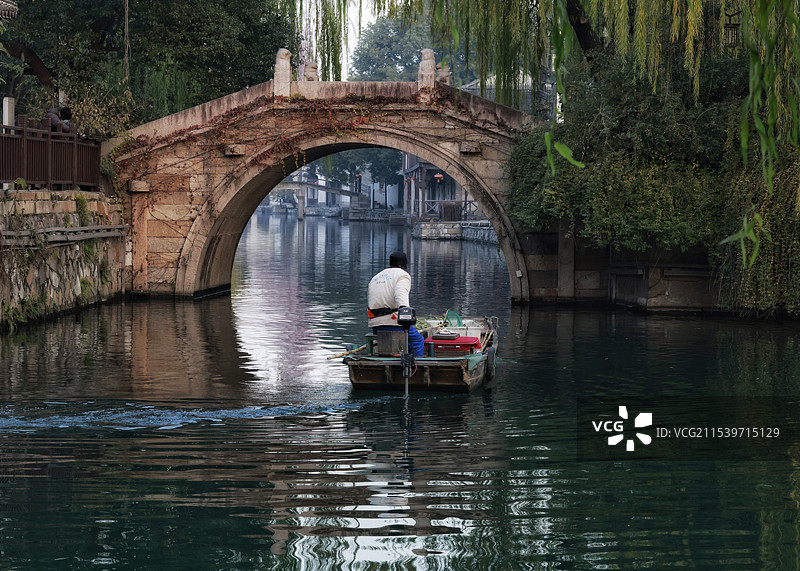 小桥流水，垂柳船夫，这就是江南图片素材