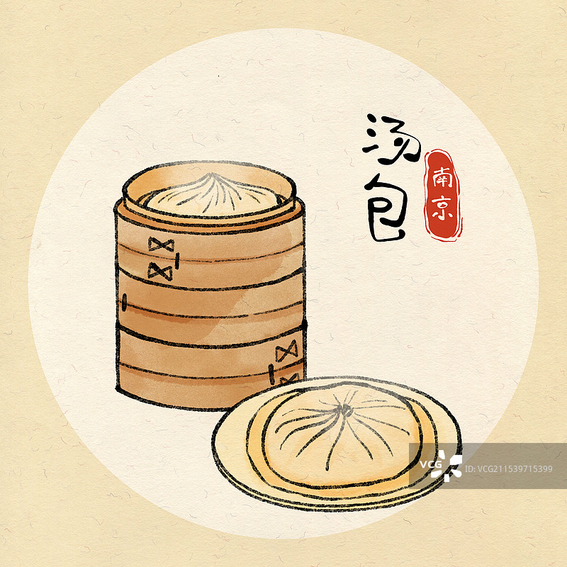 国风南京美食插画-汤包图片素材