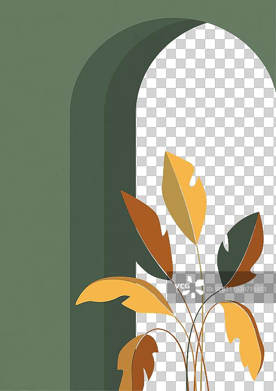 摩洛哥拱门中的美学彩色叶子海报图片素材