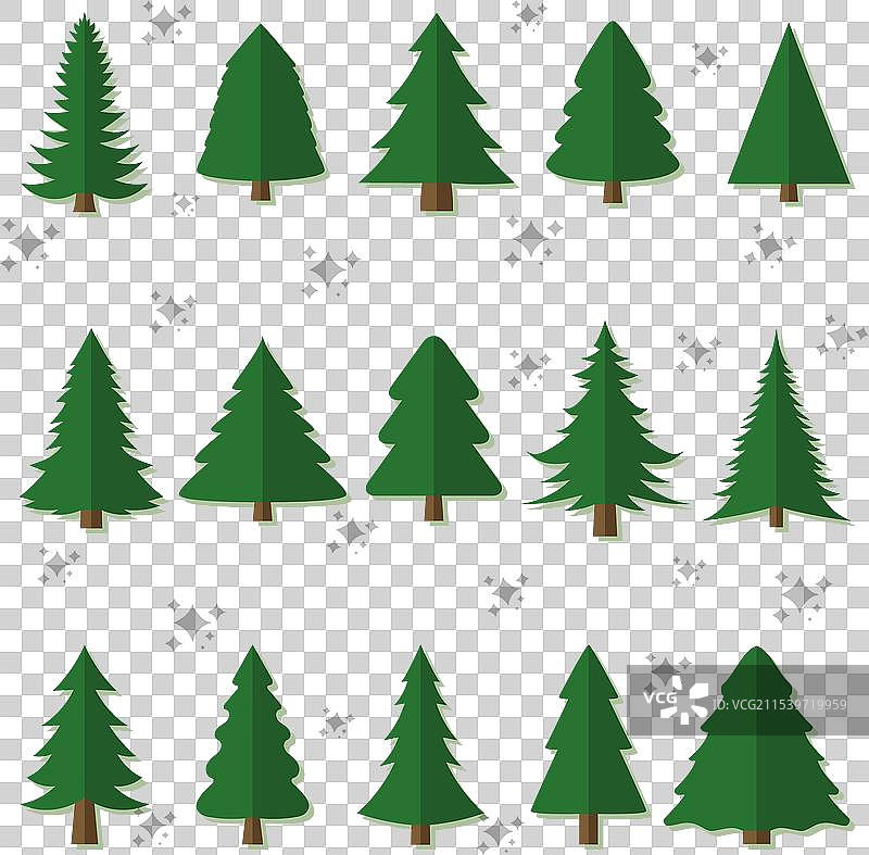 卡通圣诞树图标集合图片素材