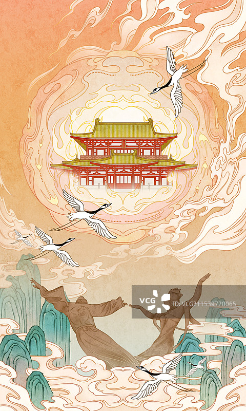西安华清宫国风插画图片素材