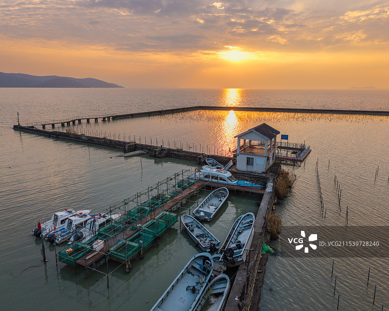 太湖日落图片素材