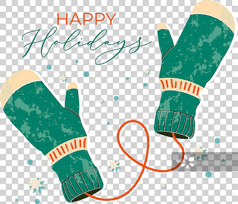 带有“快乐假期”文字的冬季手套图片素材