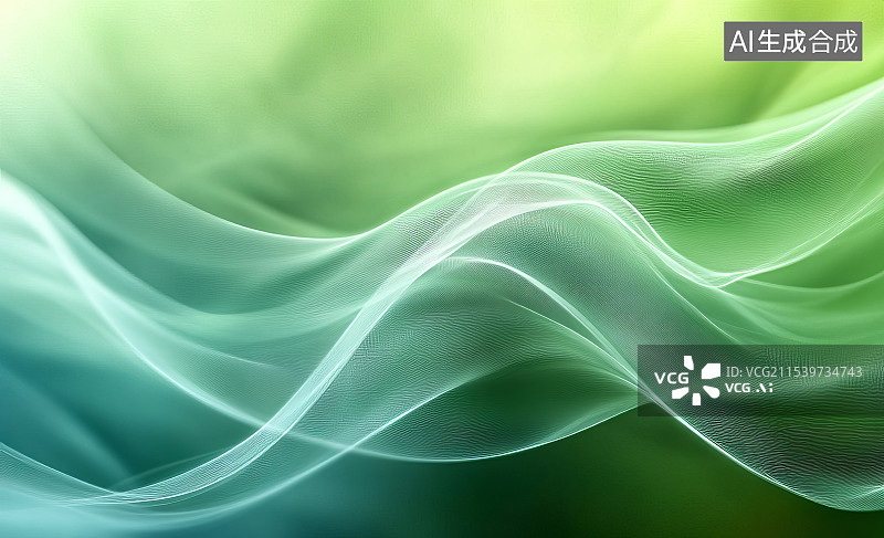 【AI数字艺术】绿色渐变科技商务抽象波浪流动背景图片素材