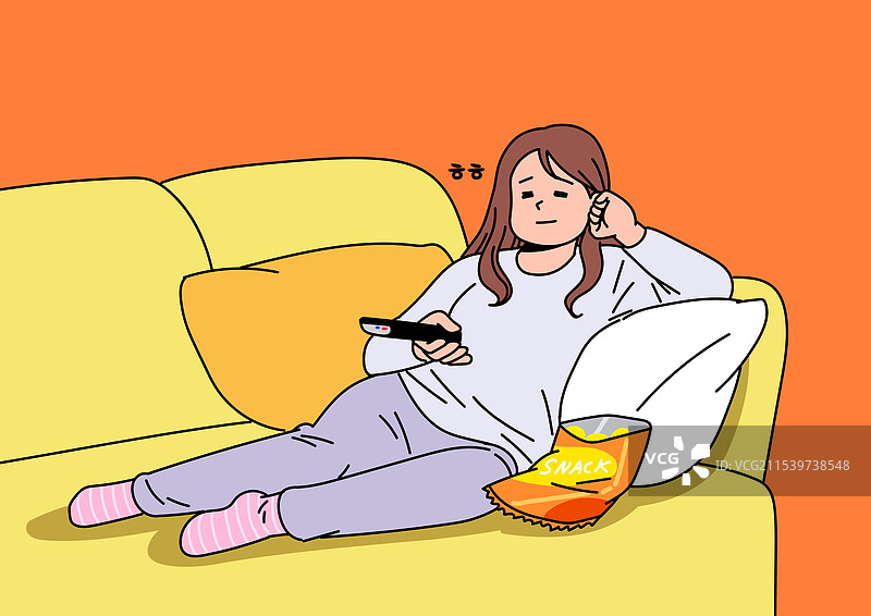 30岁，20岁，年轻，健康护理，零食，沙发，躺着，肥胖图片素材