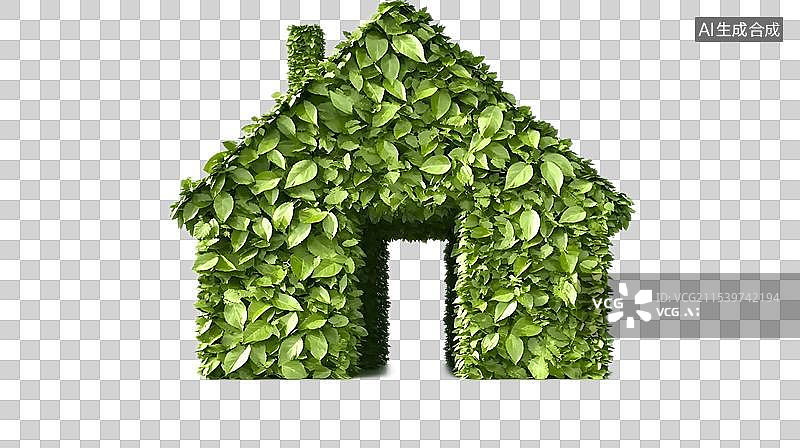 【AI数字艺术】绿色树叶组成的房子图标，3D免扣元素图片素材