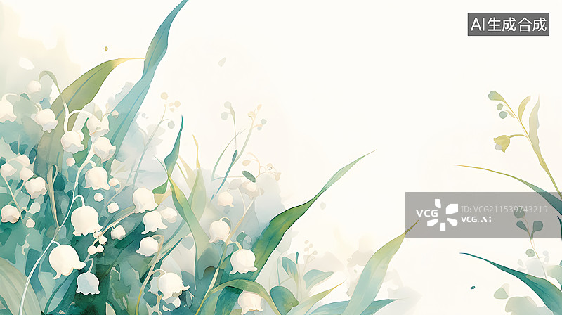 【AI数字艺术】古风铃兰水彩背景插画图片素材